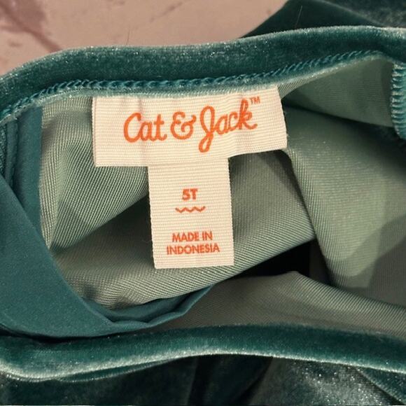 Cat & Jack Toddler Girls 5T Green Velvet Girls Dress Holiday Christmas Bow - Picture 9 of 10